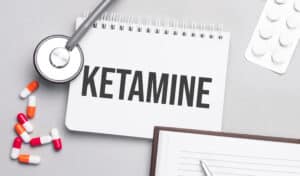 Notepad says ketamine on it for potential depression patient